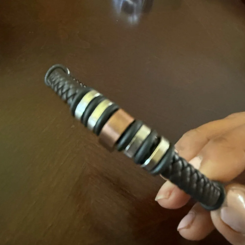 New Men’s Stainless Steel and Braided Brown Leather Bracelet